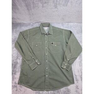 Cinch Mens Western Shirt Green Black Micro Pattern Pearl Snap Long Sleeve Large